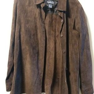 Women's leather jacket brown with front buttons